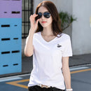 Silk cotton T-shirt women's 80 count double-sided pure cotton short sleeved versatile basic embroidered swan short sleeved shirt