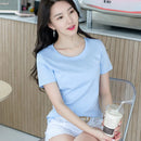 Silk cotton T-shirt women's 80 count double-sided pure cotton short sleeved versatile basic embroidered swan short sleeved shirt