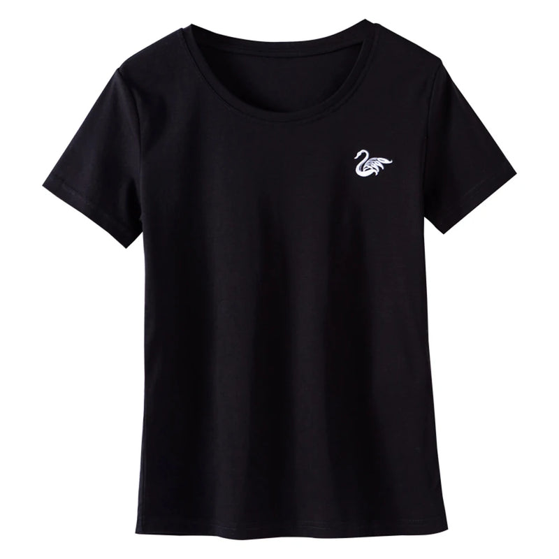 Silk cotton T-shirt women's 80 count double-sided pure cotton short sleeved versatile basic embroidered swan short sleeved shirt