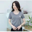 Silk cotton T-shirt women's 80 count double-sided pure cotton short sleeved versatile basic embroidered swan short sleeved shirt