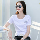 Silk cotton T-shirt women's 80 count double-sided pure cotton short sleeved versatile basic embroidered swan short sleeved shirt